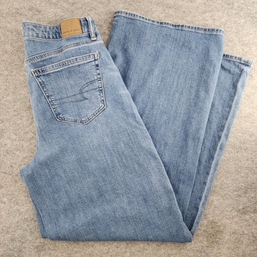 American Eagle Super High-Rise Baggy Wide Leg Jeans Blue Womens 8 Long